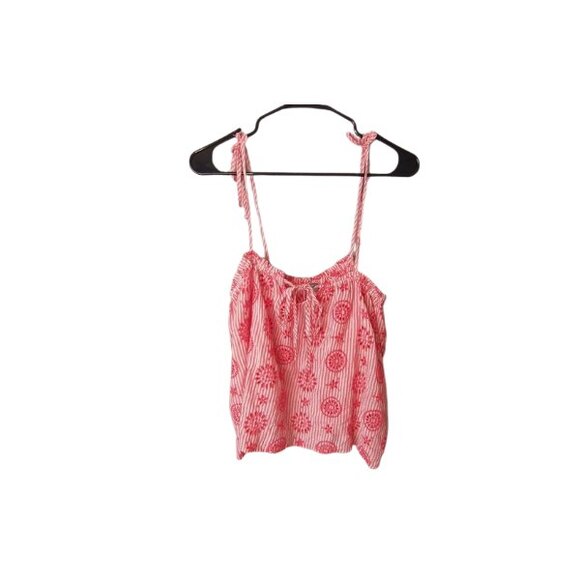 Aerie NWT Pink Striped Embroidered Tie Strap Tank Top Women’s Small - Picture 1 of 10